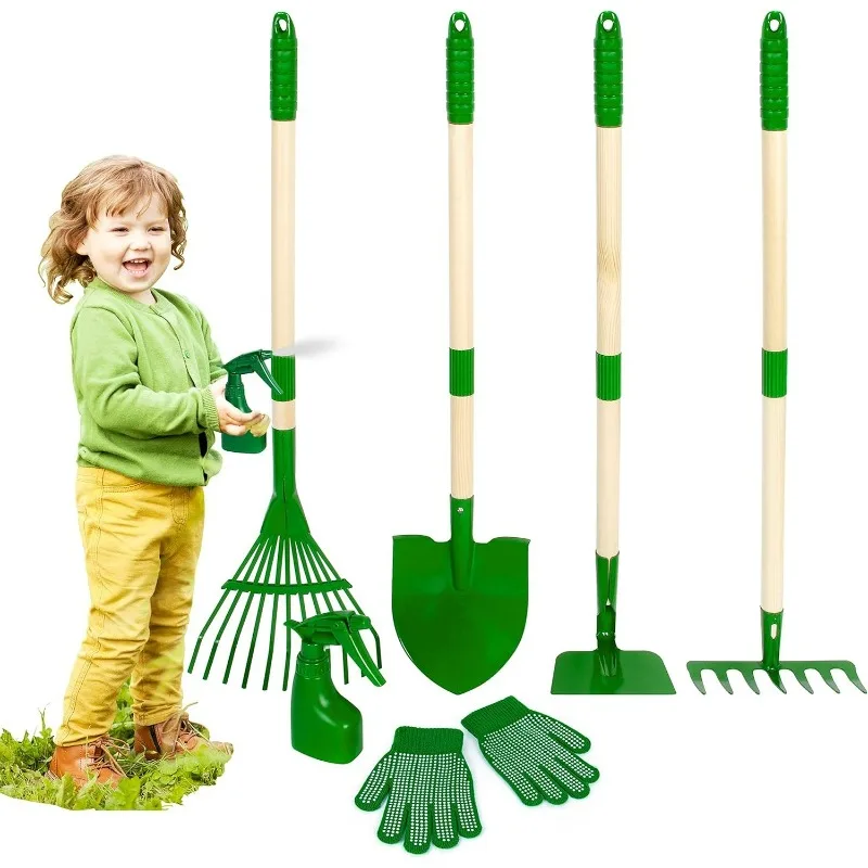 Kids Outdoor Yard Tools - 7Pcs Kids Gardening Tools Set Wheelbarrow